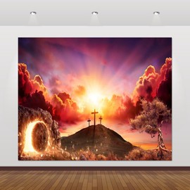 ChloropLastid Jesus He is Risen Decorations Happy Easter Backdrop for Photography 10x8ft Easter Christian Cross Resurrection Holy Week Holiday Photography Background Photo Booth