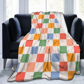 Retro Checkered Vintage 60s 70s Blanket Soft Lightweight Throw Blankets Cozy Flannel Bed Throws for Sofa Couch Travel Home Room Bedroom Decor Gifts for Girls Women Kids Adults 50"x40"