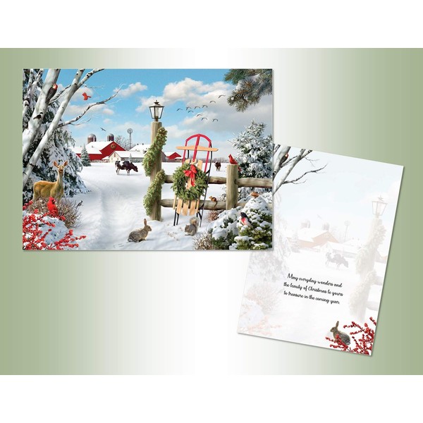 LPG PERFORMING ARTS BOXED CHRISTMAS CARD SET Sled and Barn Set of 18 cards with full color inside designs/18 envelopes (1 design per box), 52774