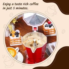 Lemosae Coffee Pot 6 Cup Electric Espresso Coffee Maker Italian Moka Maker 300ml Portable Aluminum Espresso Maker Espresso Moka Pot with Detachable Base, Coffee Gift for Home Travel (Red)