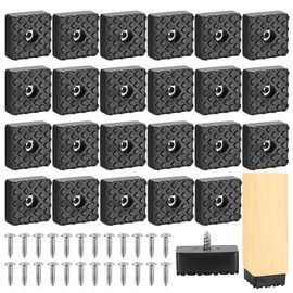 Pack of 24 Rubber Feet Screw-On Black Furniture Feet, Rubber Buffer Furniture Feet, Rubber Feet, Square Foot Caps for Garden Chairs, Non-Slip Protect Furniture Gliders with Screws, 30 x 30 mm