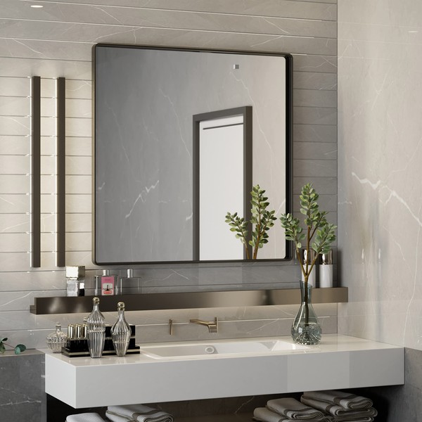 ISKM 30"x 30" Black Framed Bathroom Mirror for Wall, Bathroom
