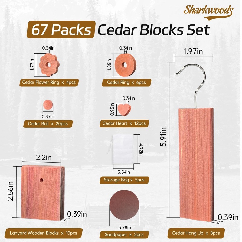 Cedar Blocks for Clothes Storage 67 Pack, Cedar Chips, Cedar