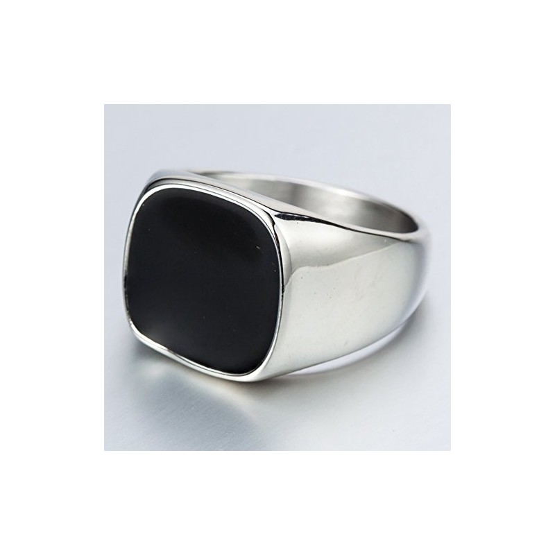 JUDE Stainless SStainless Steel Black Enamel Classical Plain Signet Ring