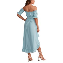 LYANER Women's Two Piece Outfits Off Shoulder Crop Top and High Low Skirt Sets Light Blue# Small