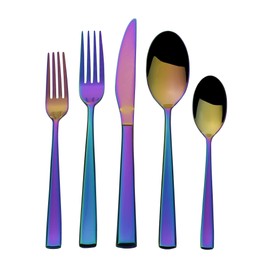 Towle Living Dream Rainbow 20-Piece Flatware Set - Stainless Steel Flatware for Dining, Colorful Silverware Collection, Modern Cutlery Set, Rainbow Finish Tableware, Durable Flatware for Everyday Use
