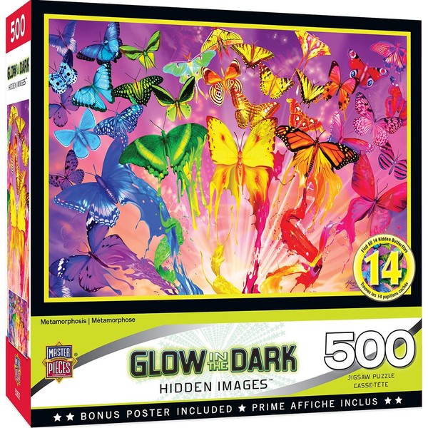 Masterpieces 500 Piece Glow in The Dark Jigsaw Puzzle for Adults, Family, Or Kids - Metamorphosis - 15"x21"