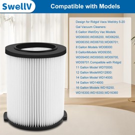 SwellV 2 Pack VF4000 Replacement Filter Compatible with RIDGID Vacs Wet Dry 5-20 Gal& 6-9 Gal Husky Vacuum & CRAFTSMAN Shop Vacuum 17816 9-17816, Standard Wet and Dry Vacuum Cleaner Filter Vf4000