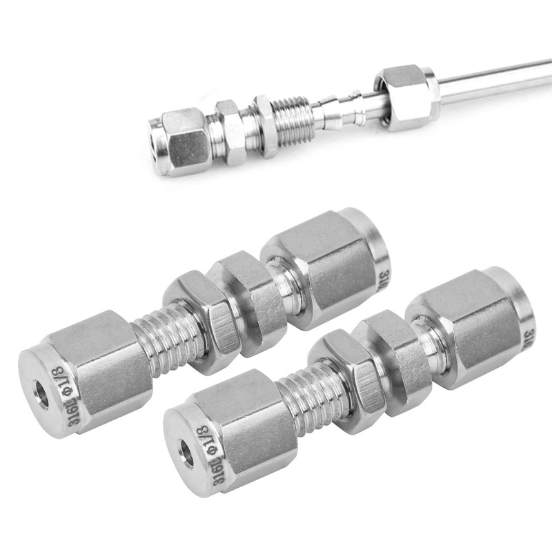 2Pcs Bulkhead Connector 316 Stainless Steel Double Ferrule Wear Plate