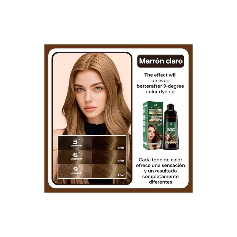 Shampoo para Canas 3 en 1, Shampoo Tinte Instantaneo Cubre