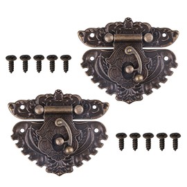 GTHER 2PCS Antique Vintage Latch Hasp, Vintage Buckle Decorative Hasp Hardware Bronze with Screws for Wooden Box Case Drawer Cabinet, 55x48mm