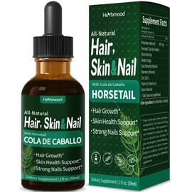 Herbmood Horsetail Hair, Skin & Nail Liquid Drops, Cola de Caballo, Biotina y Romero, Vitaminas Gotas para el Cabello Uñas y Piel, Hair Growth Supplements for Women w/Rosemary Extract. 2oz
