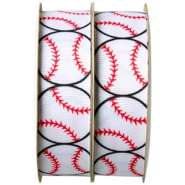 Offray 453955 7/8" Wide Grosgrain Ribbon for Gift Wrapping, Decoration, and Crafts, Two Pack of 3-Yard Spools, Baseball Pattern