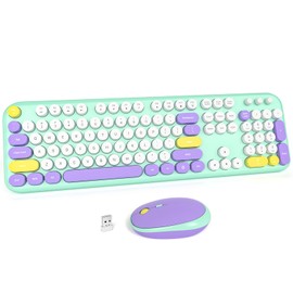MOFII Wireless Keyboard and Mouse Combo, Full-Size Retro Typewriter-Style Wireless Keyboard with Optical Mouse for Computer/Laptop/Windows/Mac- Mint Colorful