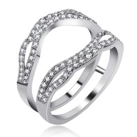 Uloveido White Cubic Zirconia Ladies Anniversary Wedding Band Wide Enhancer Guard Double Ring for Women White Gold Plated Size 5 Y449