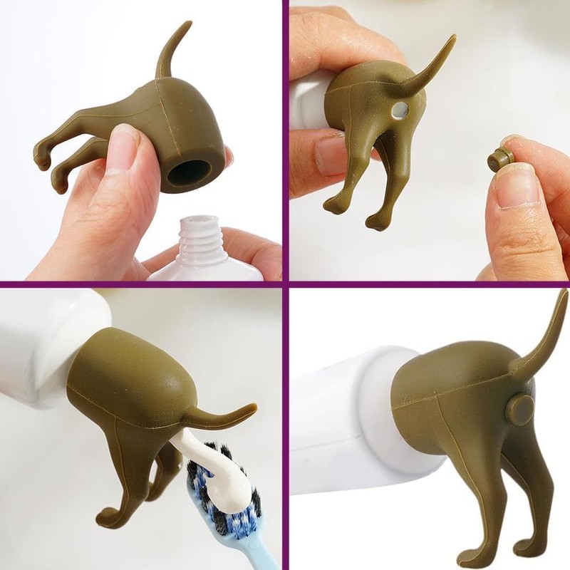 LALOCAPEYO 4PCS Toothpaste Dispenser Toothpaste Squeezer Funny Gift Toothpaste Cap