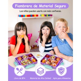 Lonchera Bento Niño, Bento Box Kids de 5 Compartimentos, Lonchera para Niños a Prueba de Fugas con Tenedor y Cuchara,Recipiente para Refrigerios de Frutas,Adecuado para la Escuela y Picnic (Púrpura)
