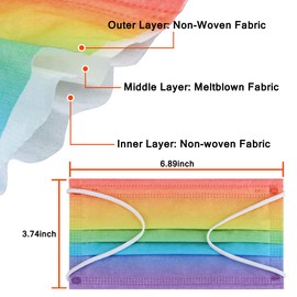 DIOLV 50Pcs Rainbow Printed Disposable Face Masks for Adults 3-ply Face Mask Gradient Rainbow