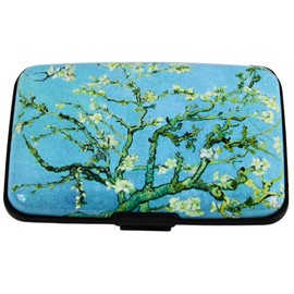 Lightweight Aluminium Card Holder with RFID Blocking, Hard Case Credit Card Wallet for Women, Slim and Sturdy Card Organizer with Expandable Pockets for Up to 6 Cards (Blue - Blossom Tree)