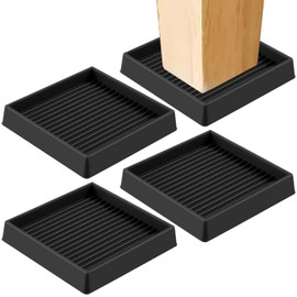 Swpeet 4Pcs 4" x 4" Square Black Rubber Anti Skid Caster Cups Non Slip Furniture Pads Kit, Anti-Slip Gripper, Anti Skid Furniture Feet Anti Slide Floor Stoppers for Bed Couch Table Chair Stoppers