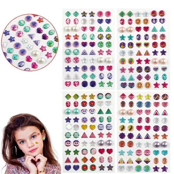 240 Piece Sticker Earrings 3D Gems Sticker Girls Sticker Earrings