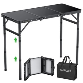 GARLLEN Folding Camping Table Max 27.5", 3-Height Adjustable Portable Camping Table with Carrying Bag, Lightweight Aluminum Folding Picnic Tables for BBQ, Travel, Outdoor, 34.2" L x 15.7" W
