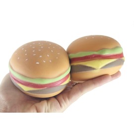 Set of 2 Hamburger Stretchy Squishy Squeeze Stress Ball Soft Doh Filling - Like Shaving Cream - Sensory, Fidget Toy Burger (Set of 2 Burger Balls)