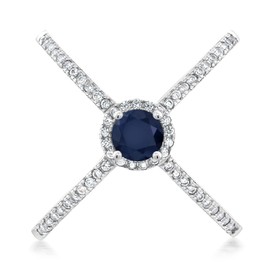 Gem Stone King Anillo en X de plata de ley 925 con zafiro azul para mujer (1.42 quilates, redondo de 5 mm, piedra natal de piedras preciosas, disponible en tamaño 5, 6, 7, 8, 9), Metal Metal Piedra preciosa, Zafiro Zirconia cúbica