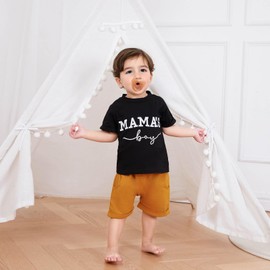 FOCUSNORM Toddler Baby Boy Summer Clothes Mamas Boy Embroidery T-shirt Top Elastic Waist Short Set Newborn Infant Boy Outfits (Cute Black, 0-6 Months)