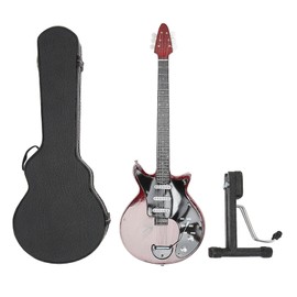 Reddish Brown Miniature Electric Guitar Replica with Stand and Case Musical Instrument Model Decoration 10 Inch