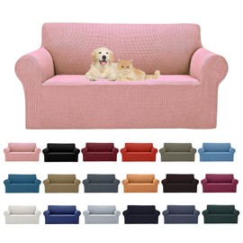 Cupuamon 2026 New Stretch Loveseat Sofa Slipcovers Couch Cover for 2 Cushion Furniture Protector Sofa Covers with Elastic Bottom Jacquard Fabric Small Checks for Pets, Kids - Dusty Pink