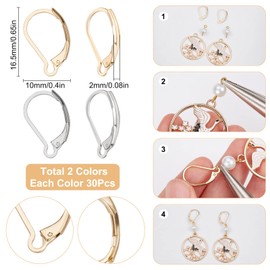 SUNNYCLUE 1 Box 60Pcs Silver 24K Gold Plated Gold French Earring Hooks Leverback Earring Findings Leverbacks 6.5x10mm Lever Back Earwires for jewellery Making DIY Earrings Crochet Stitch Markers Craft