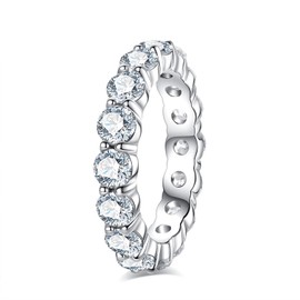 Gobaalele Cubic Zirconia Eternity Ring, 5.1cttw 5A Round Cut CZ S925 Sterling Silver Stackable Wedding Band, Simulant Diamond Eternity Band Ring Bridal Sets for Women Size8.5