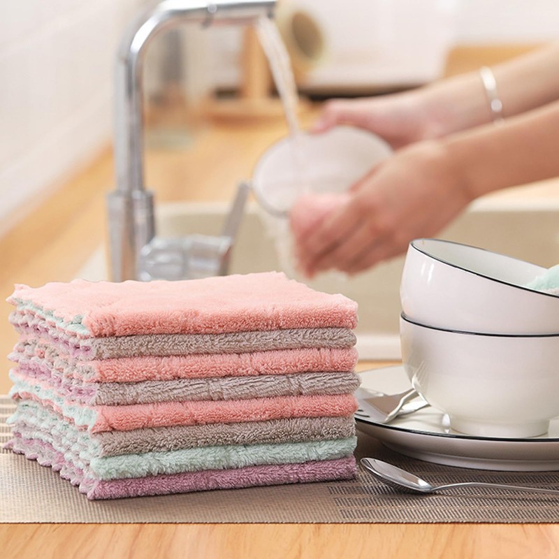 10PCS Super Absorbent Dish Towels, Microfiber Coral Fleece Cleaning Cloths