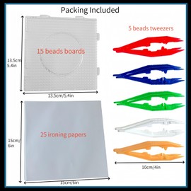 40 Pcs 5 mm Fuse Bead Pegboards Set 15 Plastic Bead Boards 20 Ironing Paper 5 Bead Tweezers, for Square Peg Fuse Melty Beads Boards Kit for DIY Craft Beads