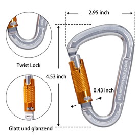 Carabiner Climbing Equipment, Aluminium Carabiner Hook for Hammock, Swing, Camping, Fishing, Outdoor Equipment (25KN, 4 Pack)