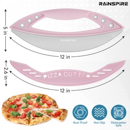 Rainspire 12" Pizza Cutter Rocker Blade Stainless Steel Pizza Rocker with Cover Sharp Blade Pizza Knife Dishwasher Safe Kitchen Gadgets Home Essentials, Pink