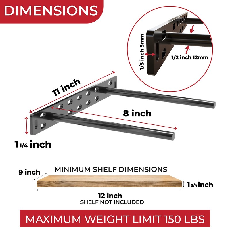 Set of 2 Floating Shelf Brackets 11 inch Multiple Mounting