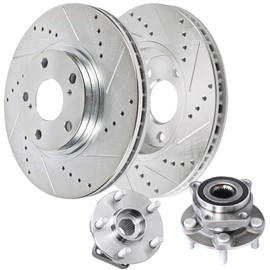 Autoclub Front 11.54 in Brake Rotors & Wheel Bearing Hubs for 2008-2014 Subaru Impreza, 2009-2014 Forester, 06-14 Legacy, 06-09 Outback, 13-14 XV Crosstrek Replacement Drilled and Slotted Brakes Kit