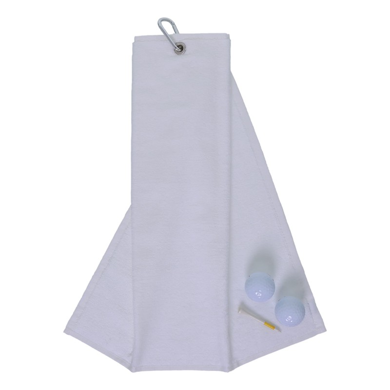 aztex Tri-Fold Golf Towel with Carabiner Clip, Cotton Velour, 590gsm,