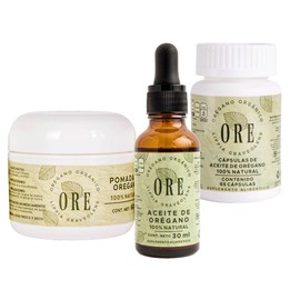 Ore Set Natural de Orégano, Aceite 30ml + Pomada + Cápsulas, 3 Piezas