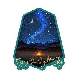 Die Cut Sticker Enjoy The Night Sky, Tent and Night Sky, Mid-Century Style, Contour Vinyl Sticker 3 to 6 inches, (Waterproof Decal for Cars, Water Bottles, Laptops, Coolers), Large