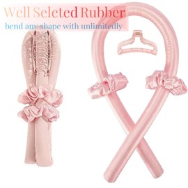 DVEDO Heatless Curling Rod Headband, No Heat Silk Ribbon Curling Rod, Bendable Hair Roller Curls with Hair Claw Clip Lazy Natural Soft Wave DIY Hair Rollers Styling Tool for Women Girls (Pink)