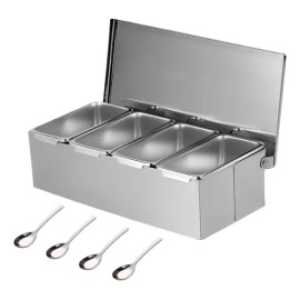 Especiero Organizador De Cocina Con 4 Recipientes Y Cuchara Plateado