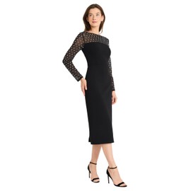 Maggy London Women's Sheath Dress with Heat FIX Illusion Neckline, Black