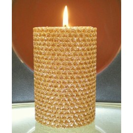 50 Hour-4 Inch Natural Beeswax Hybrid Pillar Glitter Candle, Gold Color