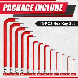 EACELIY 13PCS Jumbo Allen Wrench Set, SAE 5/64“-3/4”, Precision Hex Key Set, S2, RED, Jumbo Hex Key Allen Wrench Set for Professional Use