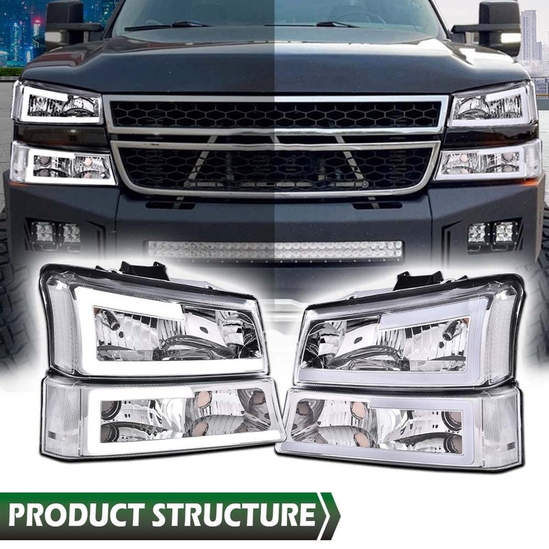 LQI LED DRL Headlights Assembly Compatible with Silverado/Avalanche 2003-2007 (Fit