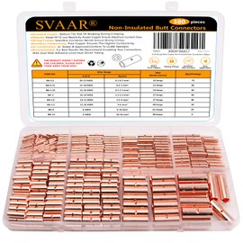 SVAAR 380 PCS 26-6 AWG Non-Insulated Butt Connectors kit Pure Copper Crimp Butt Splice Connector,Heavy Duty Seamless Barrel Butt Splice Terminals, Uninsulated Splice Connectors for 26 to 6 Gauge Wire