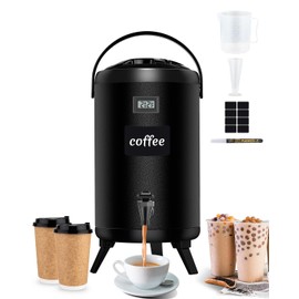 Insulated Beverage Dispenser 3.2 Gal - Hot Drink Dispenser 304 Stainless Steel w/Real-time Thermometer Iced Beverage Dispenser Water Milk Tea Coffee for Parties Catering Commercial w/Labels, Black